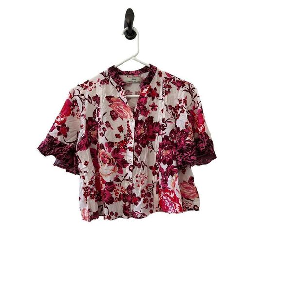 Maaji Mabel Floral Print Button-Up Blouse Women’s Pink Berry Size Small - Picture 1 of 5